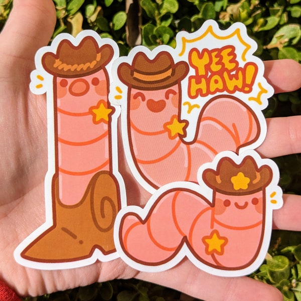 Cowboy Worm Waterproof Stickers!