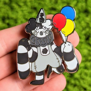 Sad Black and White Clown Enamel Pin! 2in