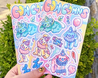 Cow Clown Waterproof Sticker Sheet!