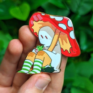 Red Mushroom Ghost Enamel Pin! 1.5 inch