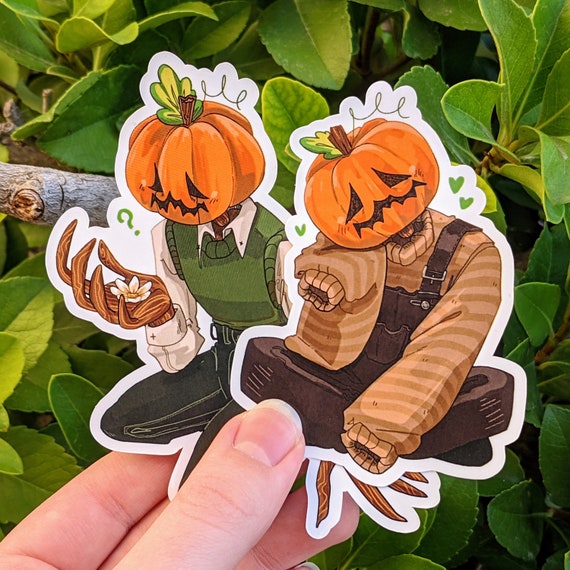 Autumn Pumpkin Head Stickers // Waterproof/Weatherproof Sticker