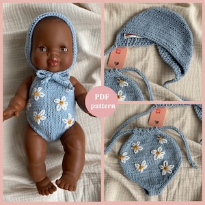 Lot de 2 modèles (Mini Colettos, Paola Reina Gordi, Minikane) pour tricoter le bonnet et la barboteuse