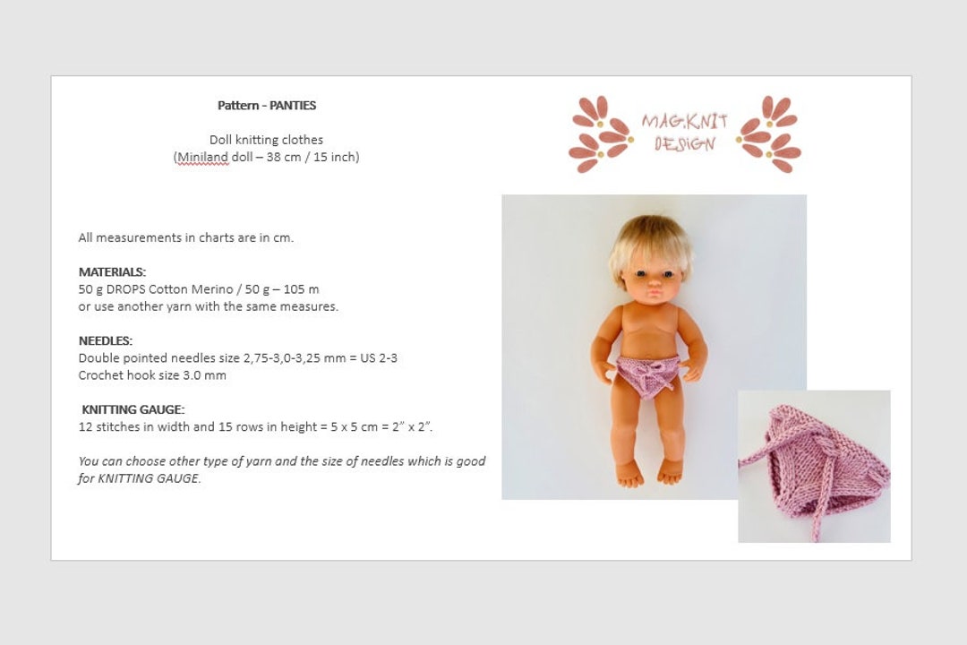 PATTERN, Miniland Doll 38cm / 15 Inch to Knit PANTIES BLOOMERS. Etsy UK