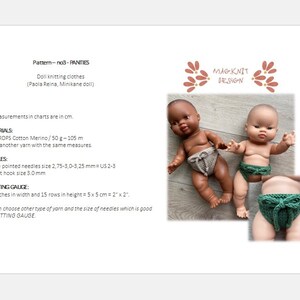 PATTERN (Mini Colettos, Minikane, Paola Reina Grodi doll (34 cm, 13 inch)) to knit PANTIES (BLOOMERS)