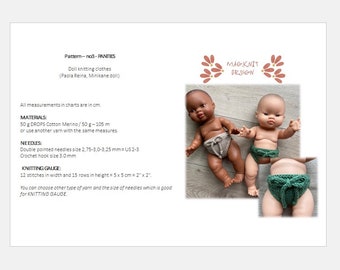 PATTERN (Mini Colettos, Minikane, Paola Reina Grodi doll (34 cm, 13 inch)) to knit PANTIES (BLOOMERS)