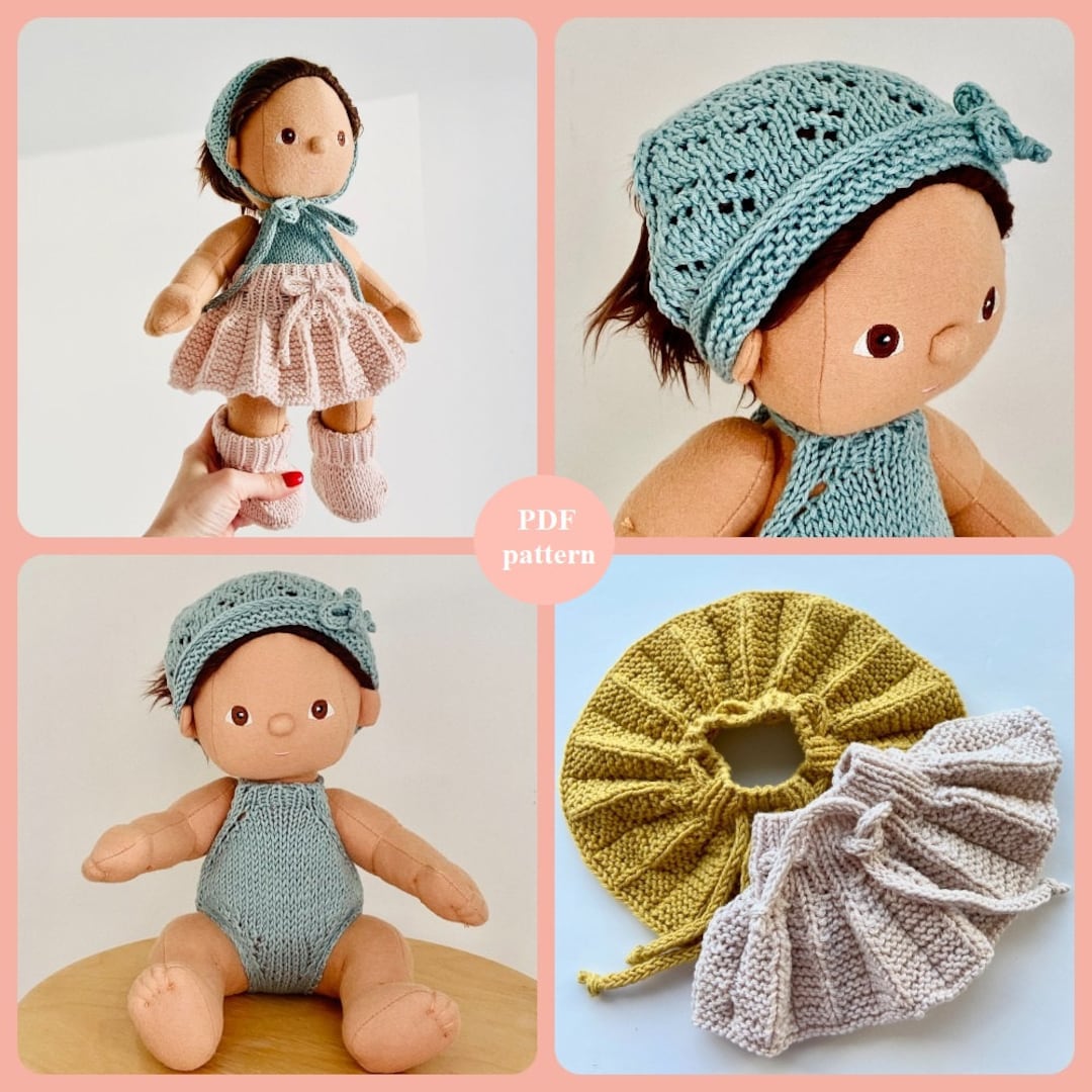 DINKUM Doll, Set of 3 Knitting PATTERNS Skirt, Headscarf, Romper Etsy