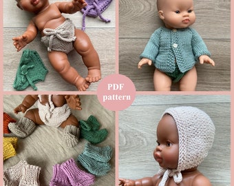 SET van 4 PATRONEN (Mini Coletto's, Paola Reina Gordi, Minikane-pop (34 cm/13 inch)) om jasje, muts, slipje en sokken te breien.