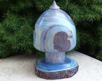 Folk Art Fairy House Blue Mushroom