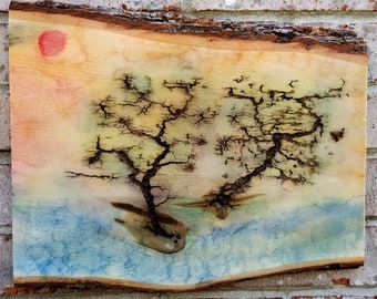 Lichtenberg Fractal Art – Twin Tree Island, Live Edge Basswood