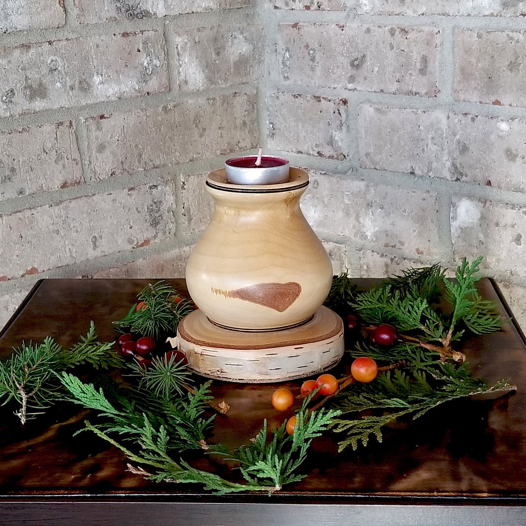 Turned Birch Tea Light Candle Holder Etsy