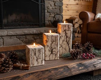 Fractal Wood Candle Holder SET of 3