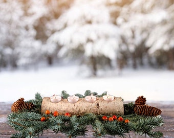 White Birch Yule Log - FULL SIZE Log Candleholder