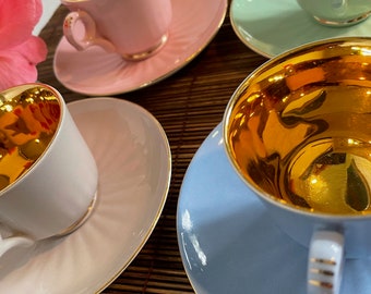 Rare et belle tasse à café et soucoupe Figgjo en silex vintage dans des tons pastel