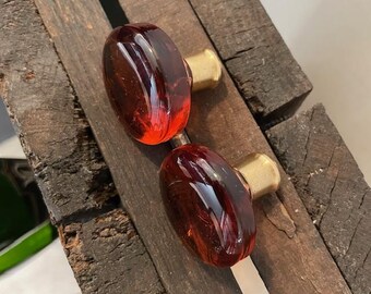 Ensemble de boutons suédois en verre verrina - Suède vintage des années 60 et 70 - Quincaillerie pour armoires en laiton Mid-Century