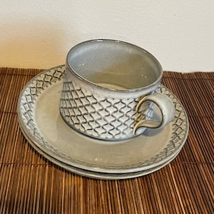 X-LARGE SIZE RARE Quistgaard Cordial Trio Set. Cup, Saucer and Cake Plate - Danish Design Mid century modern Tea serving.