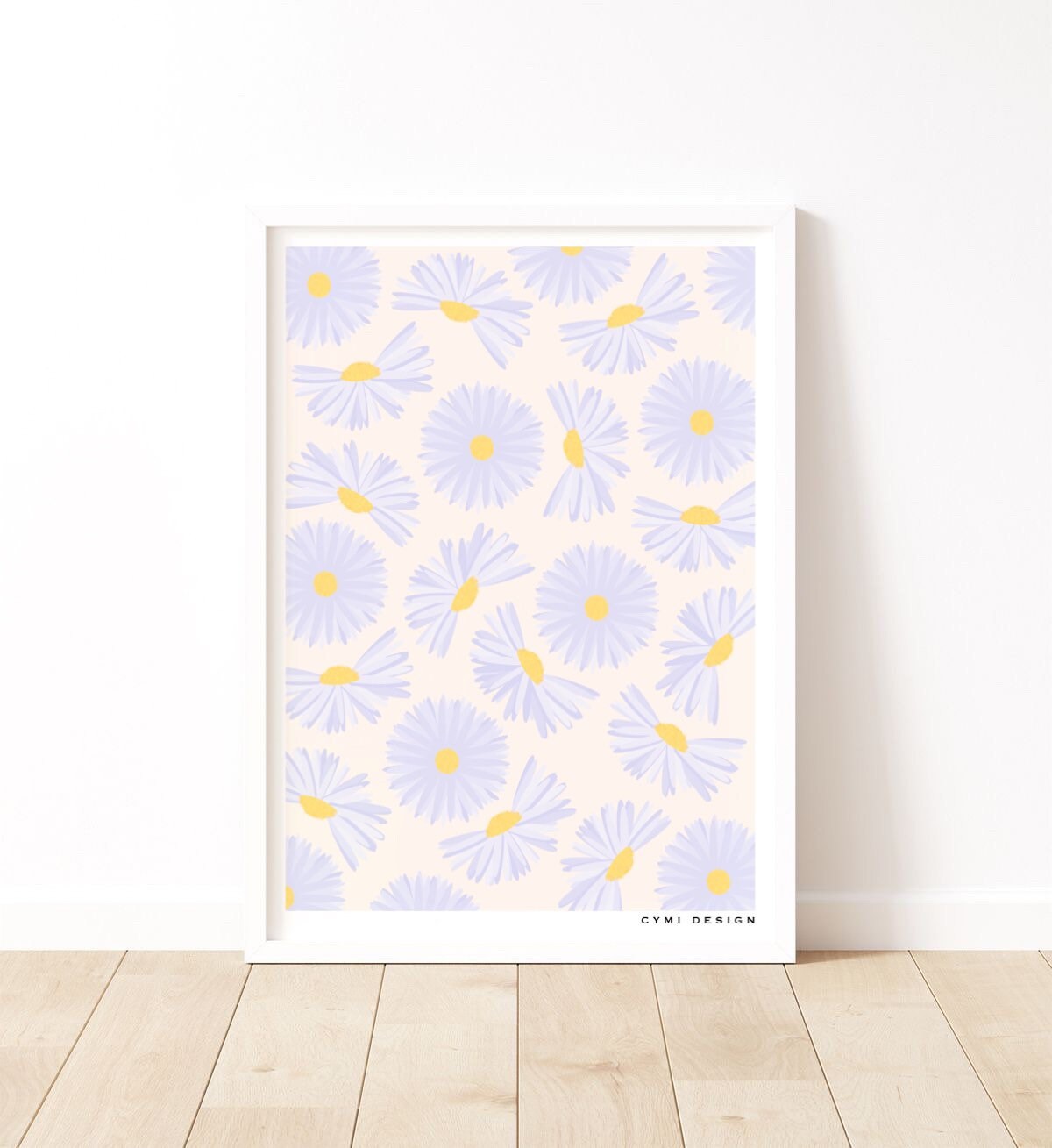 Affiche Aster A4 ou A3- Fait Main - Poster Décoration Murale Intérieure Fleurie Aster Bleues Violett