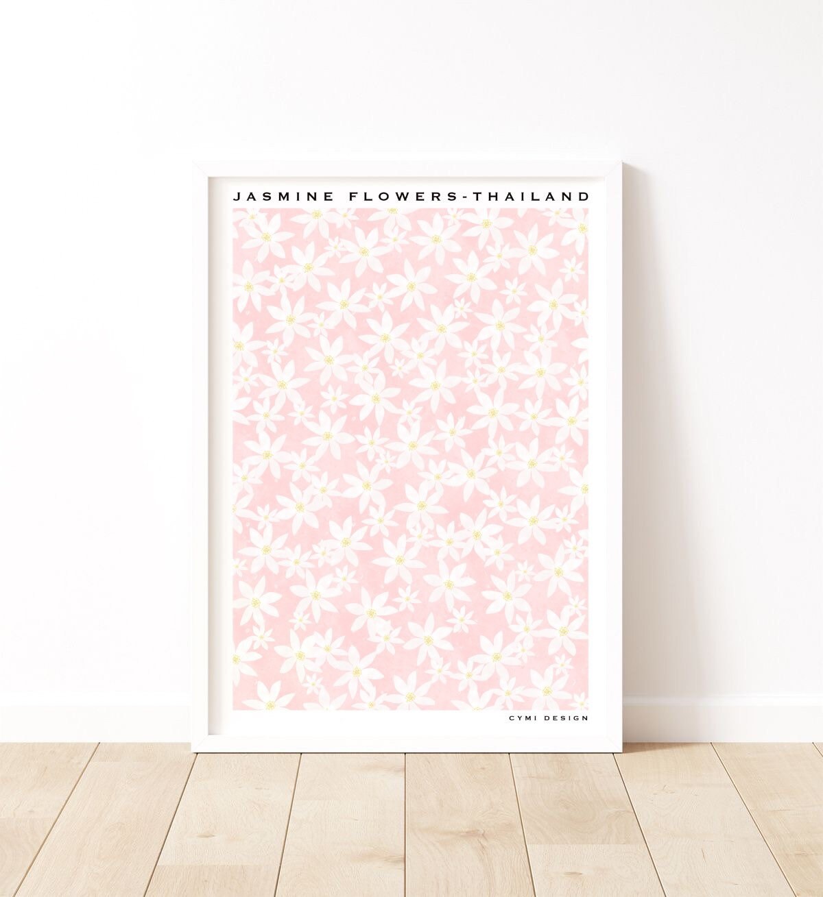 Affiche Fleurs de Jasmin Tirage Fine Art Aquarelle A4 ou A3 - Fait Main Décoration Fleurs Jasmin Mot