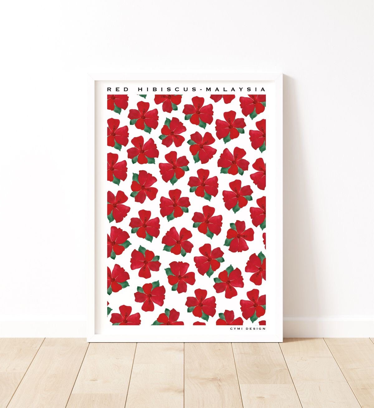 Affiche Red Hibiscus Tirage Fine Art Aquarelle A4 ou A3 - Fait Main Décoration Intérieure, Poster Fl