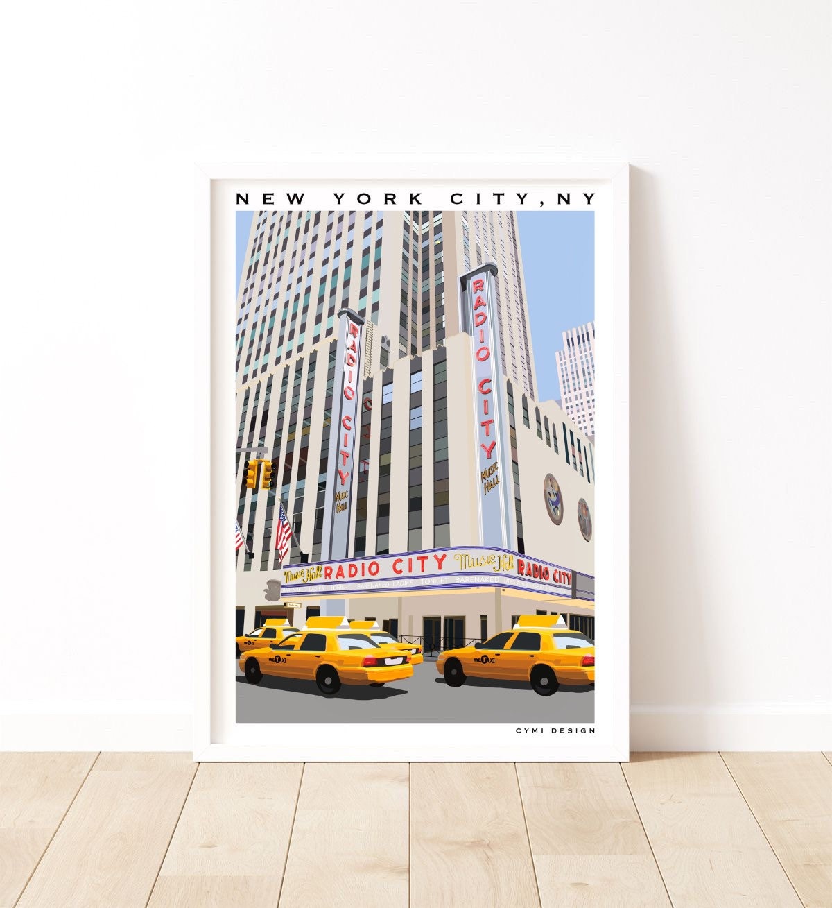 Affiche New York City A4 ou A3 - Fait Main Décoration Murale Intérieure Poster Radio City Building E
