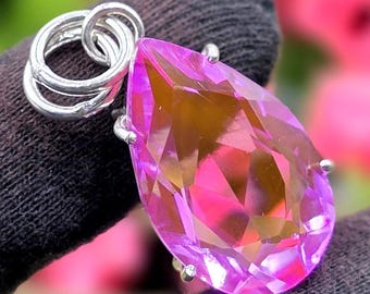 Gefacetteerde roze kunziethanger edelsteenhanger, 92,5 sterlingzilveren sieraden Handgemaakte hanger Antieke sieraden Ketting Verlovingscadeaus