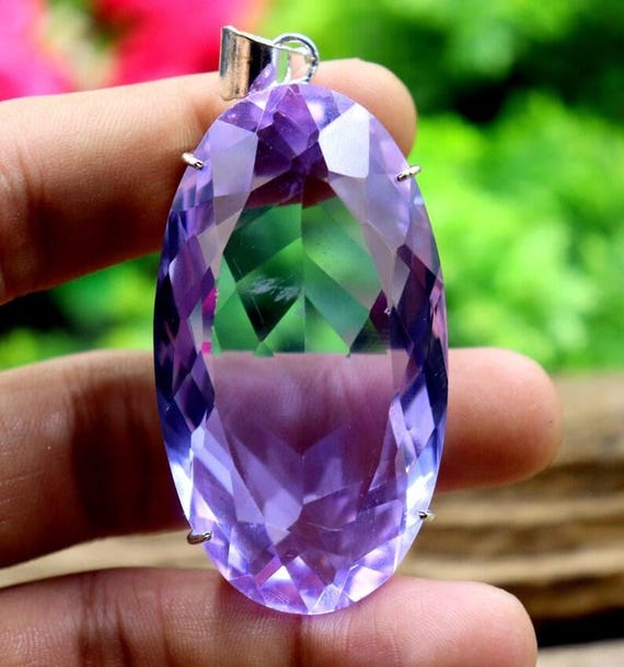 Faceted Amethyst Pendant Gemstone Pendant, 92.5 Sterling Silver Jewelry Handmade Pendant Antique Jewelry Big Size Pendant Anniversary Gifts.
