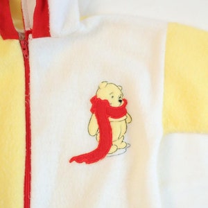 Vintage Sears Disney Winnie The Pooh White & Yellow Hooded Footie Baby Rompers / Made in Canada / Size 20Lb 9-12M