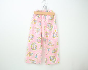 Vintage Pink gingham girl & boy print cotton pants / Size 6-8Y