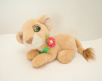 Vintage 90s The Lion King Purring Nala with Collar Flower Plush Toy / 1993 Mattel Walt Disney