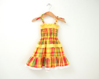 Retro plaid summer ribbon shoulder dress / Size 18-24M