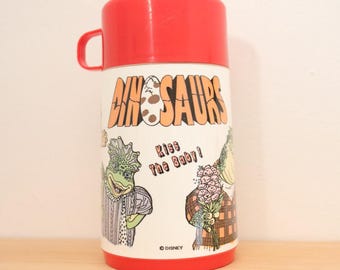 Vintage 90s DINOSAURS Thermos “Kiss The Baby Gotta Love Me” / 1990 / As-is / Lunchbox