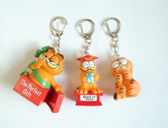 Vintage 80-90s Garfield Figures Toys, Pencil Topper Upcycled Keychains