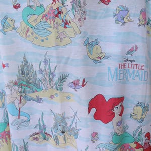 Vintage "The Little Mermaid" Twin Flat Sheet + Fitted Bed Sheet + 1 Pillowcase Set / Bedding kids Disney room 90s image 3