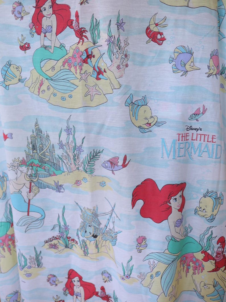 Vintage "The Little Mermaid" Twin Flat Sheet + Fitted Bed Sheet + 1 Pillowcase Set / Bedding kids Disney room 90s image 3