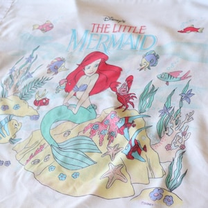 Vintage "The Little Mermaid" Twin Flat Sheet + Fitted Bed Sheet + 1 Pillowcase Set / Bedding kids Disney room 90s image 12