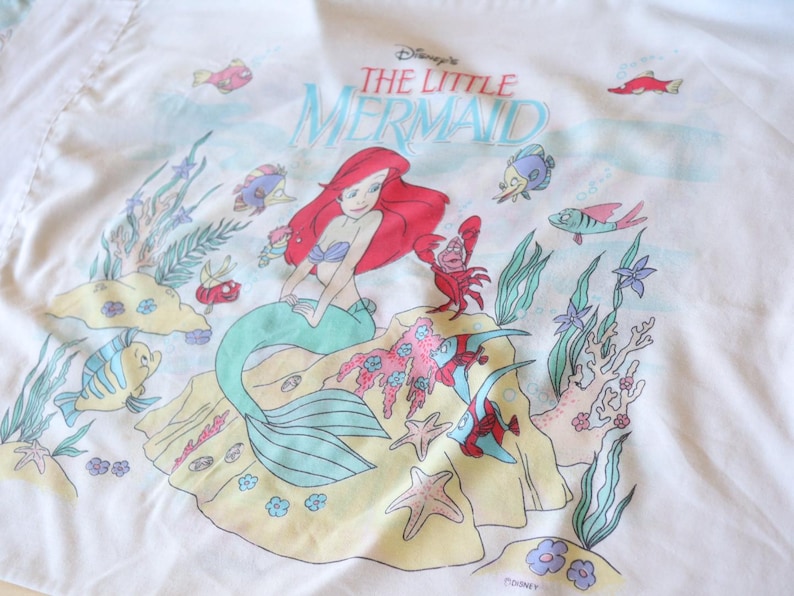 Vintage "The Little Mermaid" Twin Flat Sheet + Fitted Bed Sheet + 1 Pillowcase Set / Bedding kids Disney room 90s image 12