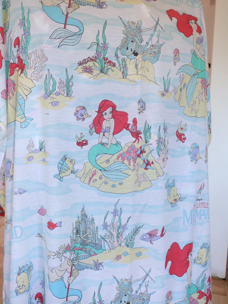 Vintage "The Little Mermaid" Twin Flat Sheet + Fitted Bed Sheet + 1 Pillowcase Set / Bedding kids Disney room 90s image 2