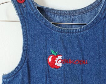 Vintage OshKosh B'gosh Apfel Besticktes Jeans Kleid / 24 M / Made in Canada
