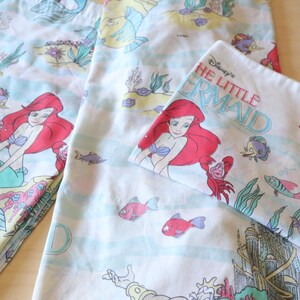 Vintage "The Little Mermaid" Twin Flat Sheet + Fitted Bed Sheet + 1 Pillowcase Set / Bedding kids Disney room 90s image 13