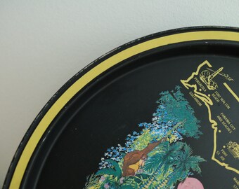 Vintage 70s Disney World Souvenir Tin Tray, Florida Map 10.5