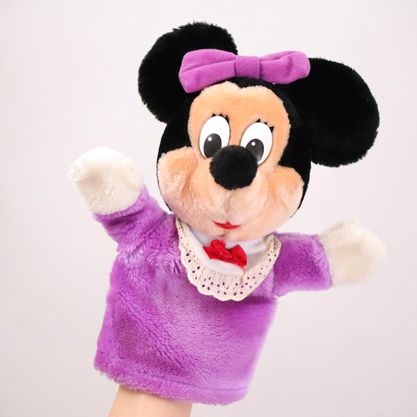 Vintage 90s Minnie Mouse Purple Dress Plush Hand Puppet / Walt Disney