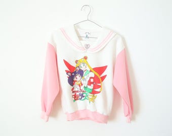 Vintage Sailor Moon Pink Sailor Collar Pink Sweatshirt / Size 16 / Big Kids Children Teen / Adult XS / 1990s