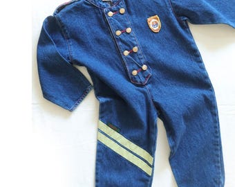 Tute in denim vintage con collo alla coreana / 3-4 anni
