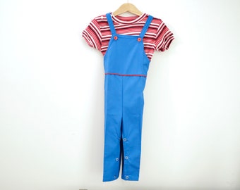 Vintage kids toddler blue & red cotton overall / Made in Canada / Size 24M