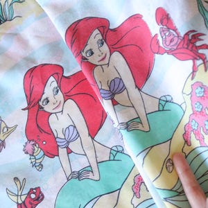 Vintage "The Little Mermaid" Twin Flat Sheet + Fitted Bed Sheet + 1 Pillowcase Set / Bedding kids Disney room 90s image 8