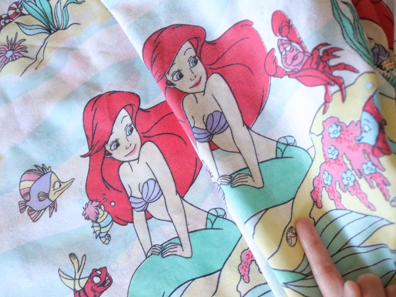 Vintage "The Little Mermaid" Twin Flat Sheet + Fitted Bed Sheet + 1 Pillowcase Set / Bedding kids Disney room 90s image 8