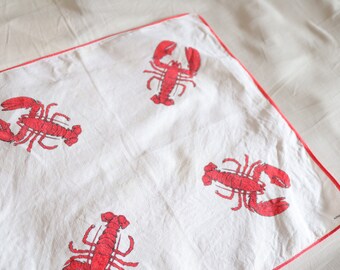 Vintage Lobster Hankie Handkerchief Bandana / Wall Decor / 16 × 16