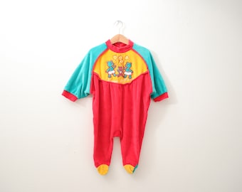 Vintage Retro Baby Colour Block Bear Romper / Size 12-18M / Holiday Christmas Kids Retro Boy Girl