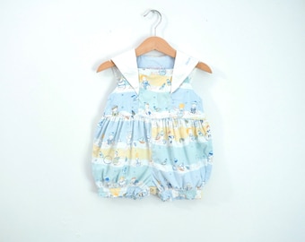 Vintage deux par Deux zomerstrandblauw babyrompertje / 6-9 m / gemaakt in Canada