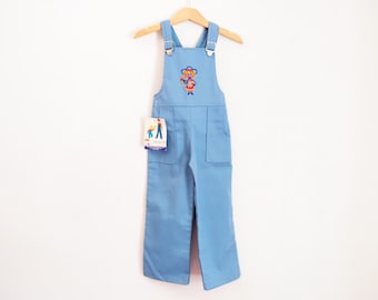 NWT! Vintage kids 70s girl embroidered blue overall / Made in Canada / Size 2-3Y / retro kids toddler baby boy
