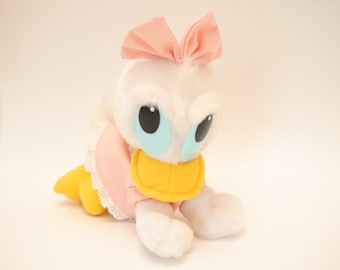 Vintage 80' Baby Disney Crawling Daisy Duck Plush Toy / Pink Bow Walt Disney 1980